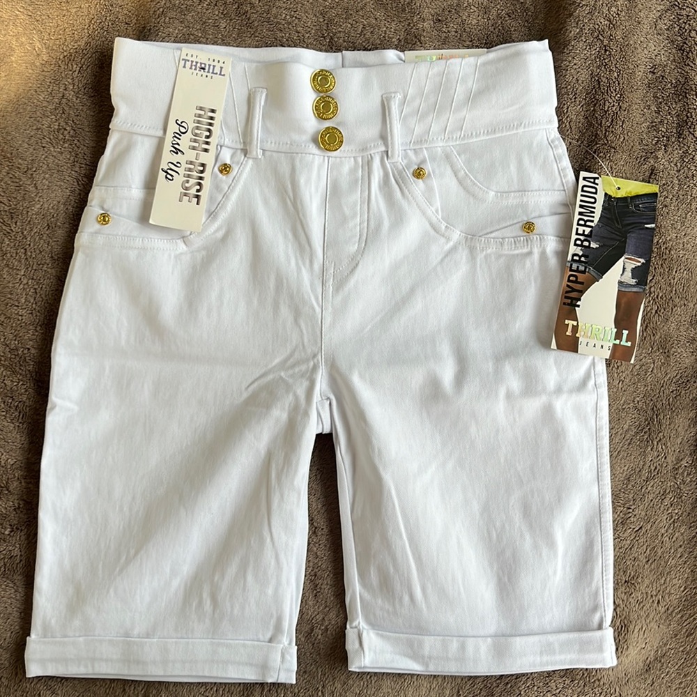 Thrill High-Rise White Bermuda Shorts